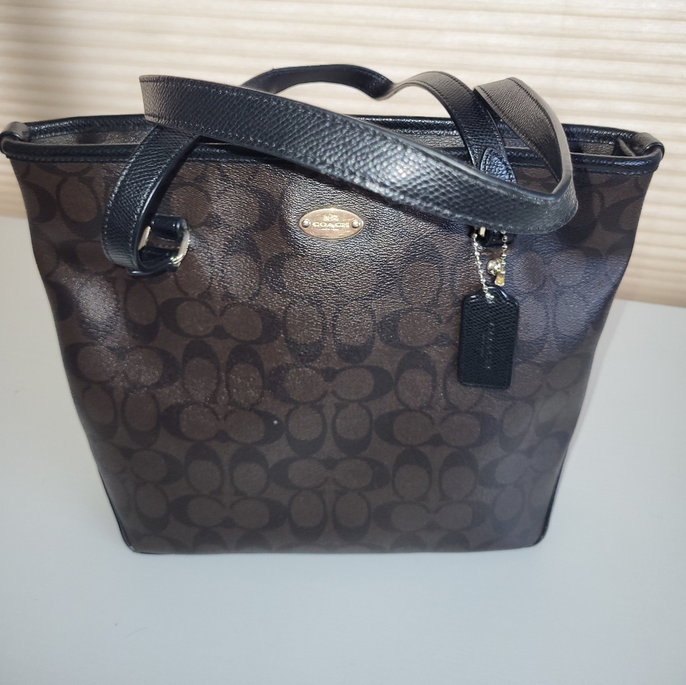 Coach Brown and Black Signature Tote Bag